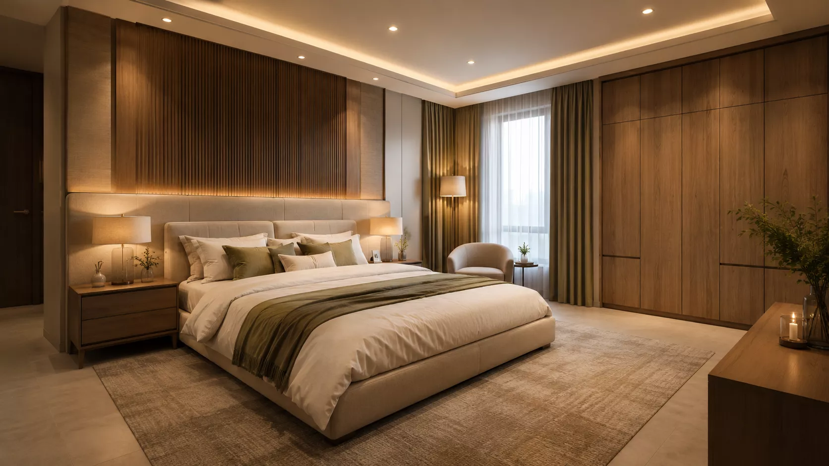 Designing tranquil bedrooms with smart storage and very comfortable warm lighting